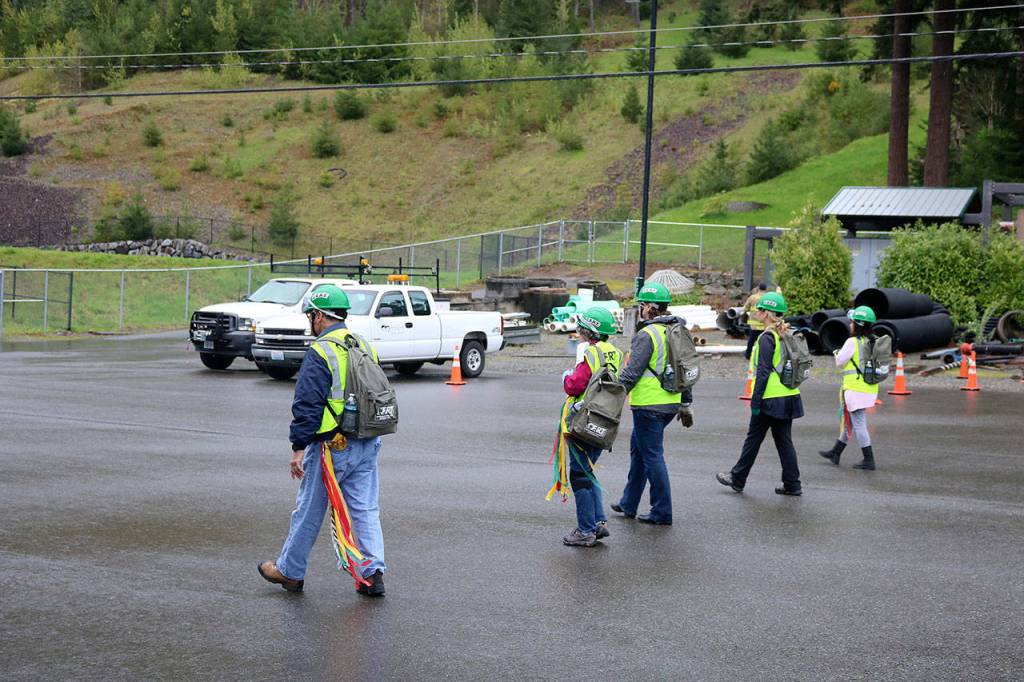 The class practiced lining up and doing outdoor search and rescue to find a dementia patient who became lost after the earthquake. Nicole Jennings/staff photo