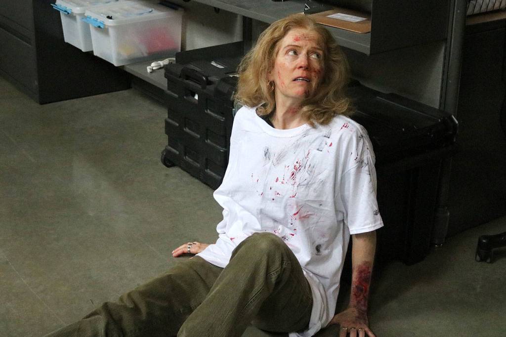 Makeup was used to make the actors look as though they really were bruised and bleeding, so as to make the experience all the more genuine for the class. Nicole Jennings/staff photo