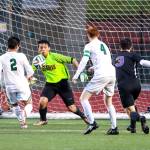 Photo courtesy of Rick Edelman/Rick Edelman Photography                                The Skyline Spartans earned a 2-0 win against the Issaquah Eagles on April 18 in a battle between rival schools. Skyline improved its overall record to 7-3-2 with the win. Issaquah dropped to 5-4-3 overall. Skyline player Shingo Terada, left, puts pressure on Issaquah goalie Cameron Oen, middle, during the matchup at Skyline High School in Sammamish.
