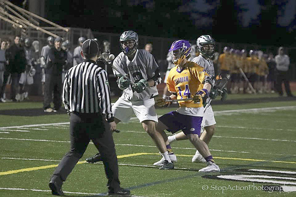 Photo courtesy of Don Borin/Stop Action Photography                                The Skyline Spartans registered a 12-9 victory against the Issaquah Eagles on May 5 at Skyline High School in Sammamish. Skyline improved its overall record to 12-2 with the win while Issaquah dropped to 11-7 with the loss. Skyline players Nolan Eggert, William Cespedes and Conner Hoke each recorded three goals apiece in the victory. Trey DeTolla scored a game-high five goals in the loss for Issaquah.