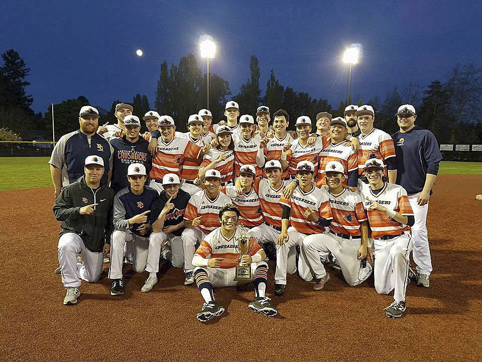 Photo courtesy of Kyle Larsen                                The Eastside Catholic Crusaders defeated the Lakeside Lions 7-0 in the Class 3A Metro League baseball tournament championship game on May 9 at Steve Cox Memorial Park. It was the second year in a row the Crusaders captured the Metro League tournament title. Eastside Catholic will compete in the first round of the Class 3A state tournament on May 20 at Bannerwood Park in Bellevue.