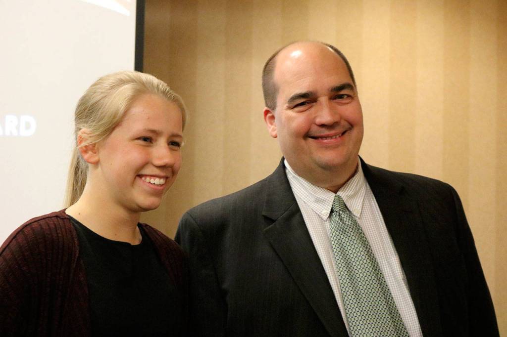 Issaquah High senior Eleanor Grudin was presented with the other Rotary Student of the Year Award by City Administrator Bob Harrison. Nicole Jennings/staff photo