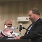 Martin Buckley, right, is swimmingly presented with the chamber&rsquo;s Salmon Days Volunteer of the Year Award by Brian Twiggs, the chamber&rsquo;s festivals director. Carrie Rodriguez/staff photo
