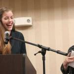 Anna-Lena Ball, left, shares a laugh with Issaquah Schools Foundation Healthy Youth Initiative Director Barb de Michelle, right, as Ball accepts the Issaquah Park Board&rsquo;s Youth Leadership Award. Ball has much to smile about &mdash; she will attend college at Trinity College in Dublin, Ireland next year. Nicole Jennings/staff photo