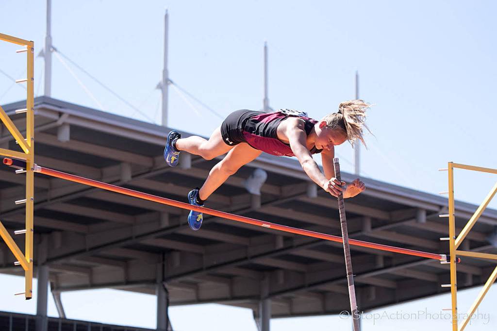 Photo courtesy of Don Borin/Stop Action Photography                                Eastlake Wolves sophomore Ellie Talius captured first place in the pole vault event at the Class 4A state track meet with a vault of 12 feet, six inches on May 26 at Mount Tahoma High School in Tacoma. Woodinville&rsquo;s Makenna Barton finished in second place with vault of 12 feet.
