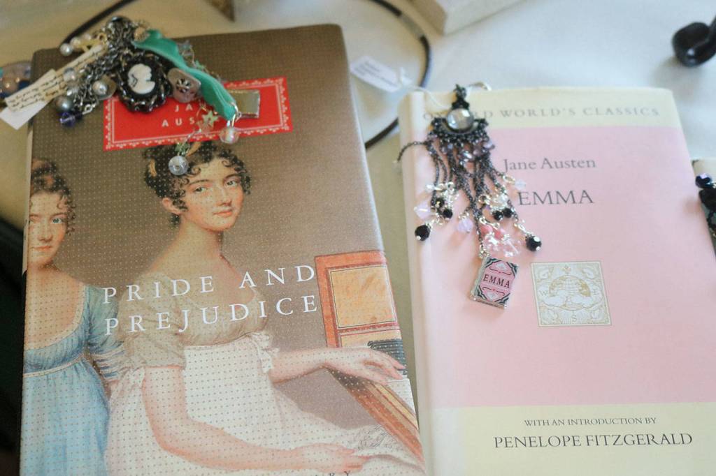 Honey Beads Jewelry and Crafts creates and sells handmade beaded bookmarks custom-made for specific books, such as these Jane Austen classics. Nicole Jennings/staff photo