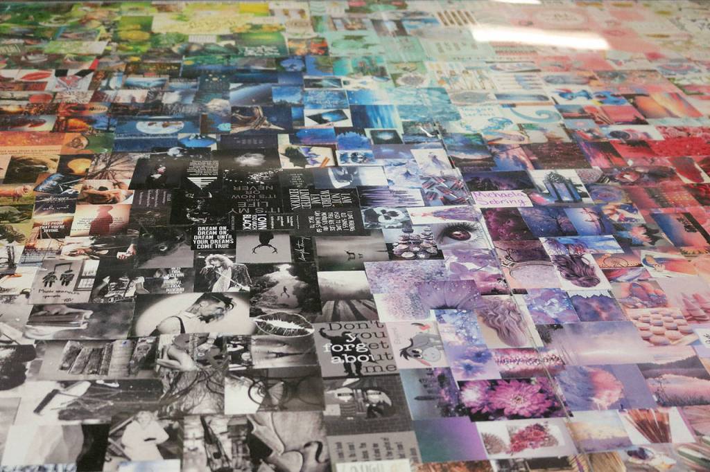 Artistic Gibson Ek students designed this rainbow mural to cover one of the tables in the Innovation Space. Nicole Jennings/staff photo