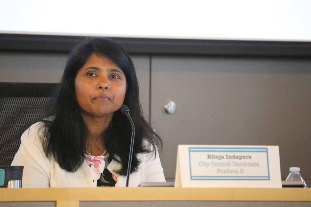 Rituja Indapure, 44, has lived in the Klahanie neighborhood with her family for 15 years. She&rsquo;s running for Sammamish City Council Position 5, which will see a primary in August. Megan Campbell/staff photo