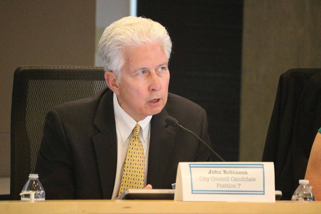 John Robinson, 68, has lived in Sammamish with his wife and four daughters for 28 years. He&rsquo;s running for Sammamish City Council Position 7, which will see a primary in August. Megan Campbell/staff photo