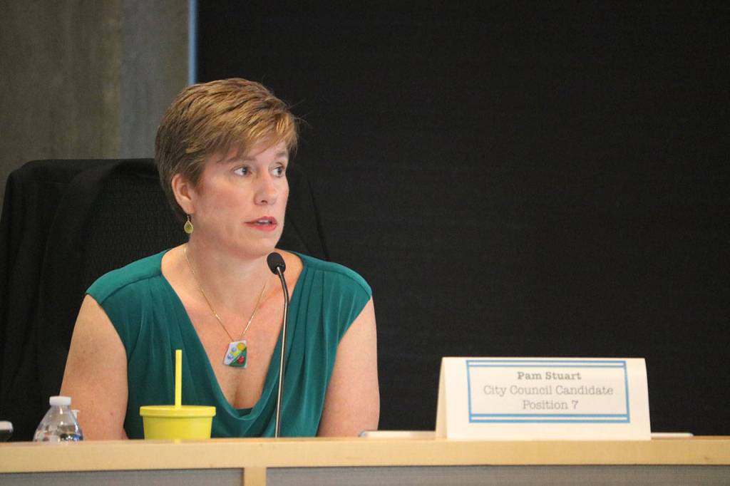 Pam Stuart, 48, has lived in Sammamish with her husband and two children for 15 years. She&rsquo;s running for Sammamish City Council Position 5, which will see a primary in August. Megan Campbell/staff photo