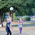 Mia Fairchild gets ready to bump the volleyball back to the other side of the court. (Evan Pappas/Staff Photo)