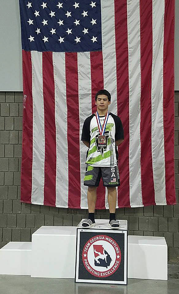 Photo courtesy of Gio Inton                                Jacob Inton, who will be a freshman at Skyline High School during the 2017-18 school year, earned a Silver Medal in the 146-pound weight class at the 2017 USAW Kids Freestyle National wrestling tournament on June 30 in Atlanta, Georgia. Inton went undefeated during his three years of wrestling for Beaver Lake Middle School as well.