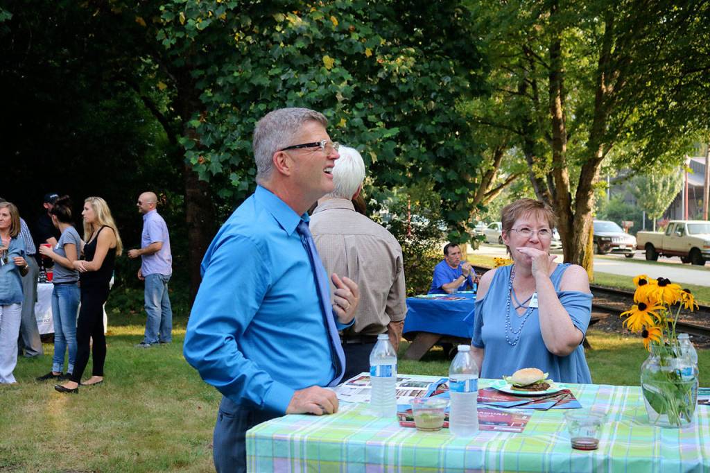 Chamber of Commerce Director Kathy McCorry has a laugh during dinner.