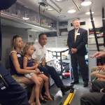 Sammamish Deputy Mayor Christine Malchow and Mayor Bob Keller got to learn about the operation of the vehicle at the media event on Aug. 1. (Courtesy Photo)
