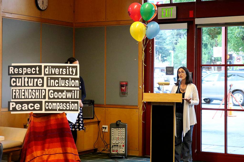Issaquah Schools Foundation Cultural Bridges Program Manager Margarita Leas tells of her personal experience immigrating from Colombia to the U.S. Nicole Jennings/staff photo