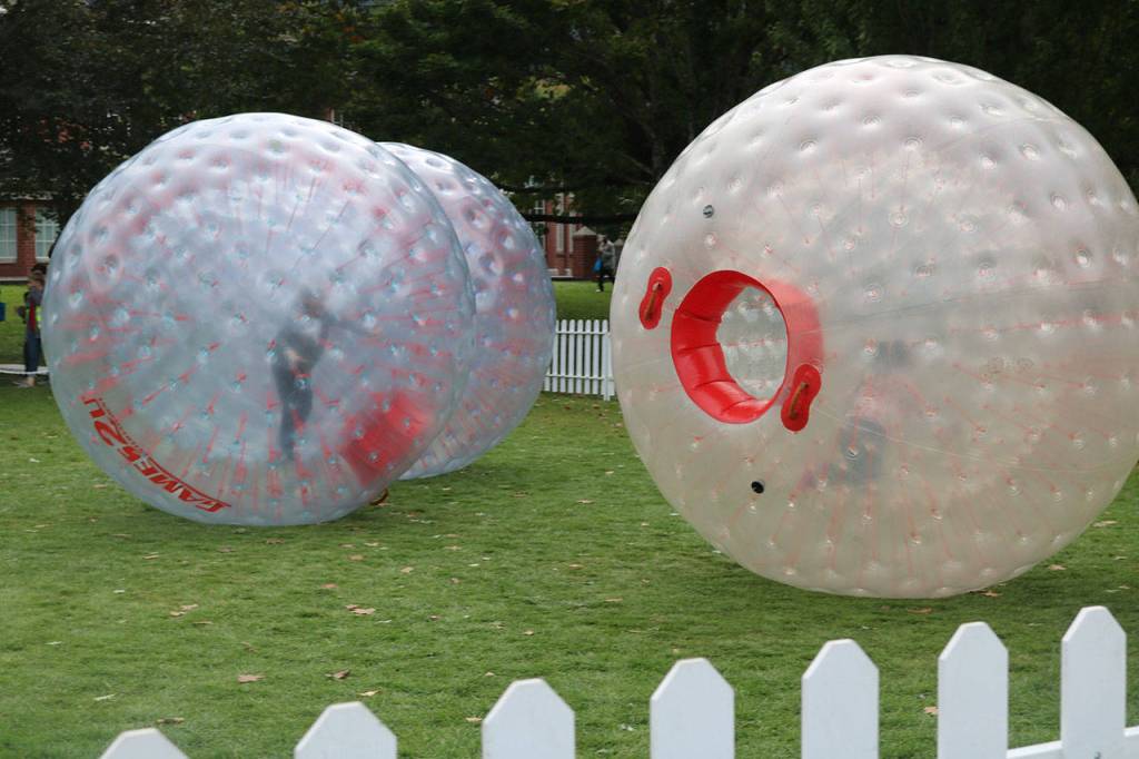 Kids have a ball in giant hamster balls. Nicole Jennings/staff photo