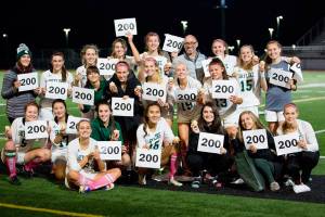 Photo courtesy of Dave Mitchell                                Skyline Spartans girls soccer head coach Don Braman attained a coveted milestone on the soccer field courtesy of his team&rsquo;s 3-0 victory against the Newport Knights on Oct. 5 in Sammamish. The triumph was Braman&rsquo;s 200th career win as head coach of the Spartans girls soccer program. Skyline players Daniella Roni (17th minute), Clare Wate (37th minute) and Saskia Slater (71st minute) each scored a goal apiece in the win against Newport. Spartans&rsquo; players Alison Kremer, Julia Mitchell and Maddie Butz each had an assist in the game as well. Skyline currently has an overall record of 9-1.