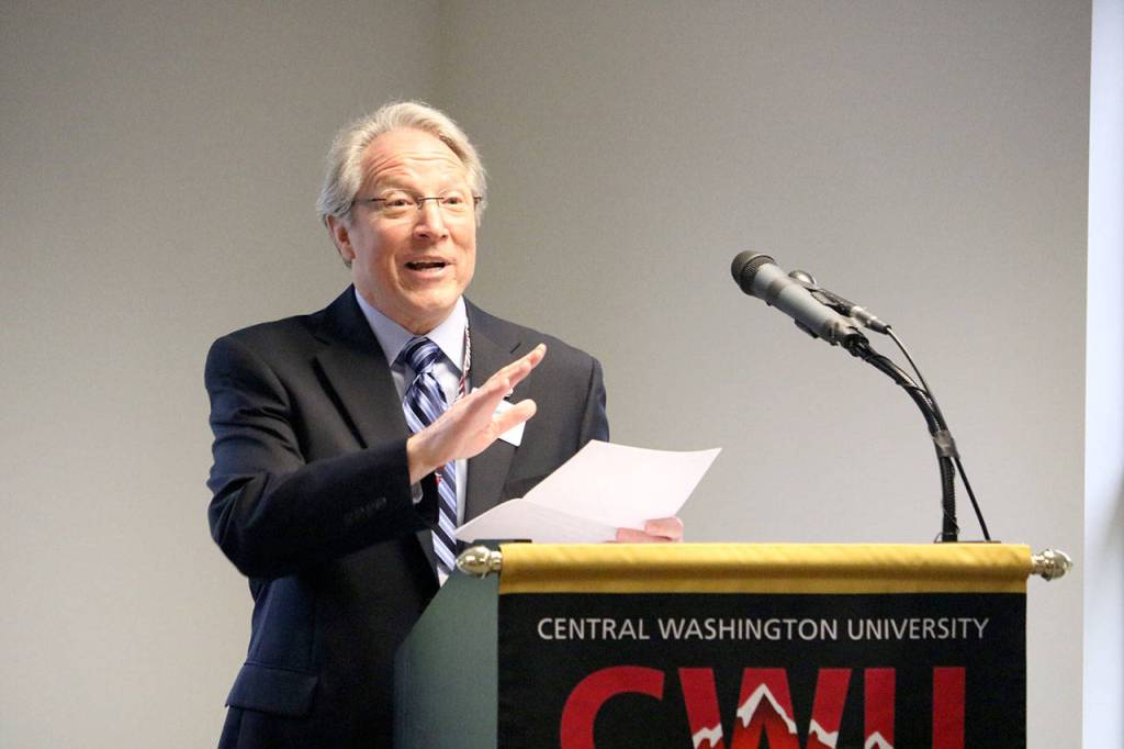 Sammamish Mayor Bob Keller explains the work that went into forming a relationship with CWU and how the campus will benefit the community. Evan Pappas/staff photo