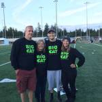 The Cushings at Eastlake High School Relay for Life in June, wearing sweatshirts sporting Ben&rsquo;s nickname. From left, Scott, Alison, Ben and Emily. Photo courtesy of Cushing family