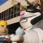 A cat balloon symbolized the &lsquo;corporate fat cats&rsquo; that protesters said are involved in the American political system. Nicole Jennings/staff photo