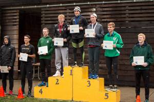 Photo courtesy of Melissa Pendleton                                Local runners turned in memorable performances at the Class 4A KingCo League meet on Oct. 21 at Lake Sammamish State Park in Issaquah. Eastlake senior Nate Pendleton finished in first place with a time of 15:41.23. Issaquah senior Luke George captured second place with a time of 15:52.29. Skyline&rsquo;s Griffin Ganz earned fourth place with a time of 16:00.10 and Issaquah junior Sam Griffith nabbed seventh place (16:10.64). The Issaquah Eagles boys Cross Country team captured first place at the meet, compiling 57 total team points (low score wins in Cross Country). Skyline finished in third place with 88 total points.