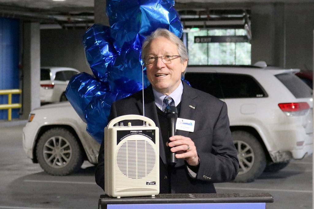 Sammamish Mayor Bob Keller spoke to the crowd about the history of the site and welcomed the doctors to the city. (Evan Pappas/Staff Photo)