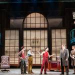 The Newsies bravely stand up to Pulitzer, who promises to have them all beaten and arrested if they do not call off the strike. Photo courtesy of Village Theatre