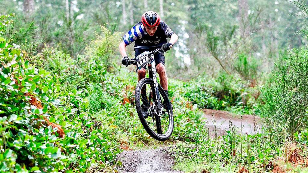 Tommy Shapiro catches some air as he races for the finish in a junior varsity high school race. (Courtesy Photo)