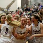 Photo courtesy of Don Borin/Stop Action Photography                                Issaquah Eagles players celebrate after Issaquah freshman Camryn Gibson (No. 3) recorded a game-winning basket at the buzzer against the Mount Si Wildcats. Issaquah defeated Mount Si 49-48 on Jan. 5.