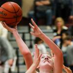 Photo courtesy of Rick Edelman/Rick Edelman Photography                                Eastlake Wolves senior forward Stacie Keck records a bucket in the paint against the Skyline Spartans in a matchup between KingCo 4A rivals on Jan. 12 in Sammamish. The Wolves defeated the Spartans 74-61.