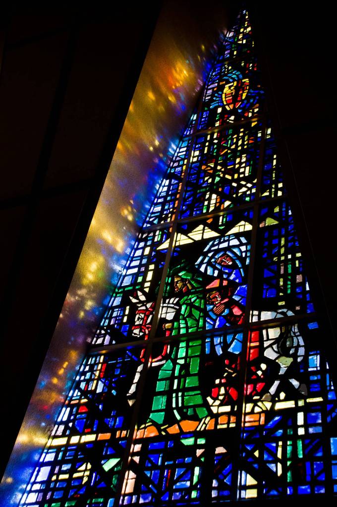 The 14 stained glass windows were designed by late, world-renowned French artist Gabriel Loire. Photo courtesy of Michael Sladek