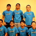 The Nano Cheetah Bots team. Top row from left: Maanav Sikaria, Abhinav Vallabhaneni, and Nir Pechuk. Bottom row from left: Amogh Janganure, Aakarsh Balla, Aniketh Cheluva, and Alan Duan. (Evan Pappas/Staff Photo)