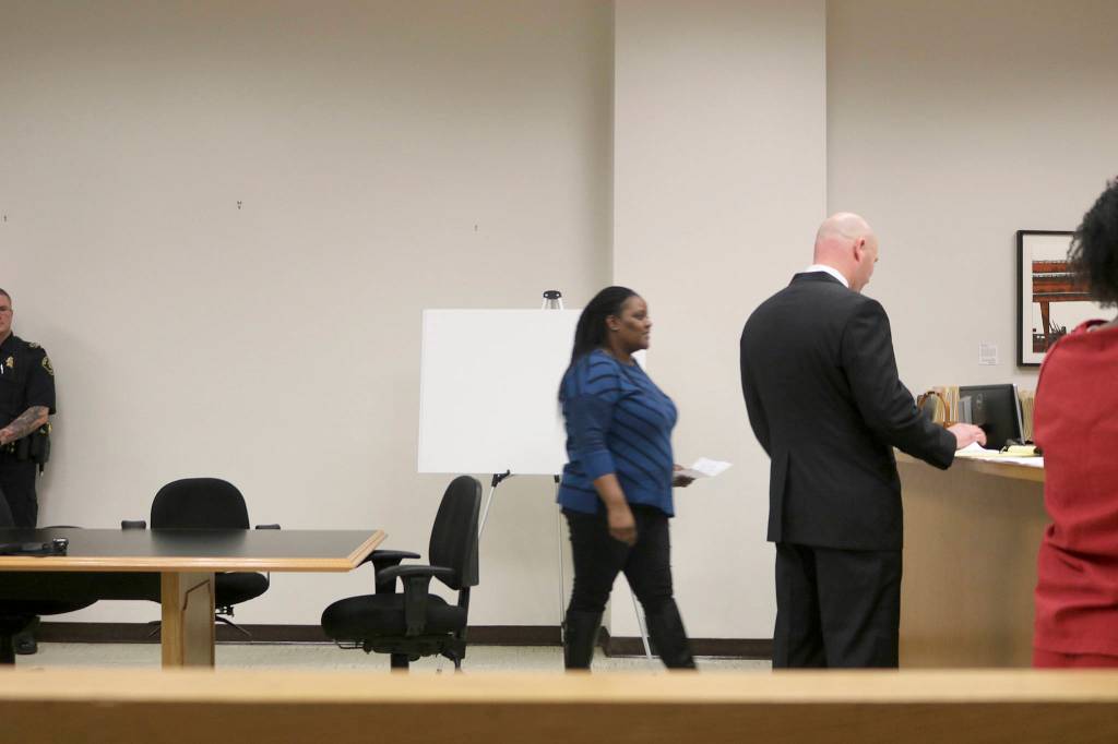 Rials mother Deidre Riggs tells the judge that her daughter is a good person and a loving mother of a 5-year-old. Nicole Jennings/staff photo