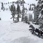 A group of snowmobilers from Western Washington stopped at this area of Mirror Lake to eat lunch, when they were buried in an avalanche on Sunday. The snowslide killed an Issaquah man. Photo courtesy of the Kittitas County Sheriffs Office