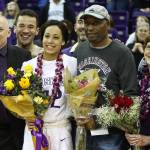 Photo courtesy of Don Borin/Stop Action Photography                                University of Washington Huskies womens senior basketball player Mackenzie Wieburg, center, shares a moment with family members and friends following the final home game of her collegiate career on Feb. 25 at Alaska Airlines Arena in Seattle. The University of California Golden Bears defeated the Huskies 83-67 in the Pacific Conference 12 matchup. Wieburg, who is a 2014 graduate of Issaquah High School, went 3-for-6 from the field and scored seven points in the contest.