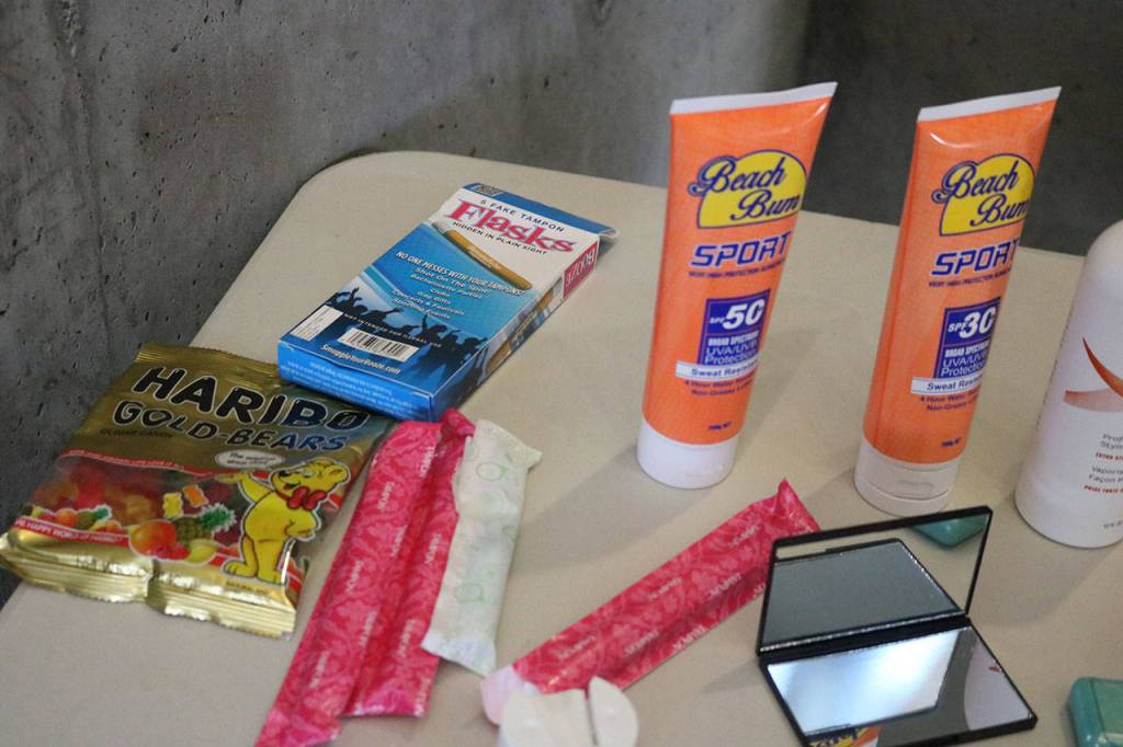 What appear to be tampons are actually flasks for storing shots of alcohol. Nicole Jennings/staff photo