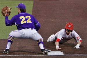 Photo courtesy of Jim Nicholson                                Issaquah Eagles first baseman Jared Jongejan prepares to receive a throw on a pickoff attempt from pitcher Torin Crockett in a game against the Mount Si Wildcats on March 28 at Bannerwood Park in Bellevue.