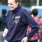 Issaquah High senior Elise Burdette chats with a teammate following the Eagles victory in the 4x200-meter relay on March 29 at Bothell High. Andy Nystrom/staff photo
