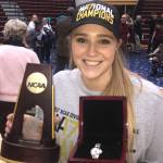 Photo courtesy of Kelly Anderson                                Skyline 2014 graduate Crystal Anderson celebrates after her team (Claremont-Mudd-Scripps) won the NCAA Division-III volleyball national championship on Nov. 18, 2017 in Grant Rapids, Michigan.