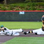 Photo courtesy of Rick Edelman/Rick Edelman Photography                                 Skyline Spartans shortstop Alex Brenner, left, dives for a ball while Inglemoor baserunner Eunsang Yu slides into second base in the KingCo 4A baseball championship game on May 9 at Bannerwood Park in Bellevue. Inglemoor defeated Skyline 7-3.