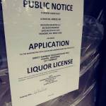 A sign on the old HiFi Brewing location in Redmond stating that Sammamish-based Big Block Brewing applied for a liquor license. Aaron Kunkler/Staff photo