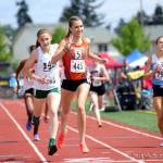 Photo courtesy of Don Borin/Stop Action Photography                                Eastside Catholic Crusaders sophomore Kate Jendrezak (pictured) finished in first place in the 800 with a time of 2:12.04 at the Class 3A state track meet on May 26 at Mount Tahoma High School in Tacoma. Peninsula freshman Linsey Lovrovich finished in second place with a time of 2:12.30.