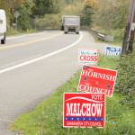 Changes to the Issaquah land use code that governs public right-of-way signage, such as political signs, are being discussed by the city council for a possible decision later this year. Sammamish approved their own changes, and added that Electronic Reader Boards would not be allowed.File Photo