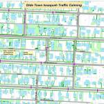 A map of the Olde Town area marked with the locations of the traffic calming devices. Image courtesy of the city of Issaquah