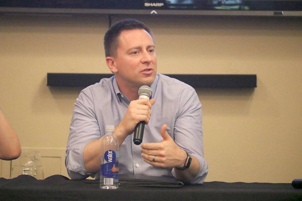 Jason Rittereiser discusses his thoughts on preventing gun violence. Evan Pappas/staff photo