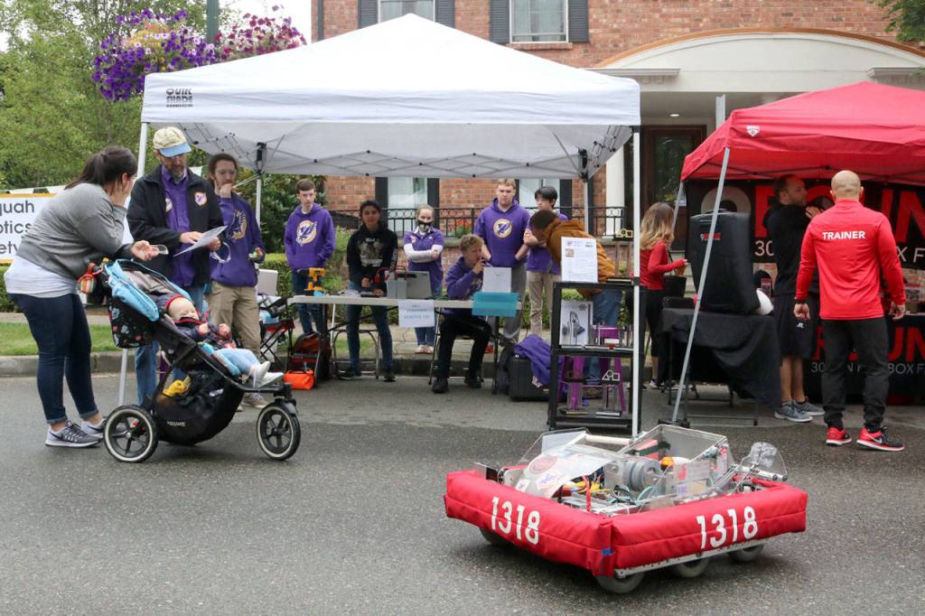 The Issaquah Robotics Society brought one their 2017 competition robot out to the event to show to the attendees. Evan Pappas/Staff Photo