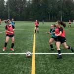 The Eastlake Wolves girls soccer team conducts a Monday morning practice sessions on Aug. 27 in Sammamish. Shaun Scott/staff photo