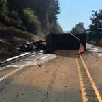 The dump truck was engulfed in flames when first responders arrived on the scene. Photos courtesy of Washington State Patrol Trooper Rick Johnson