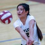 Skyline Spartans senior Katie Biscocho (pictured) had two of the Spartans final five points in the fourth set. Skyline defeated Mercer Island 3-1 in a non-league matchup on Sept. 12 on Mercer Island. Photo courtesy of Patrick Krohn/Patrick Krohn Photography
