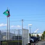 Smoke from nearby plants can be seen at NWDCs entrance. Photo by Melissa Hellmann